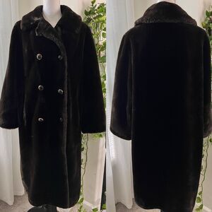 Vintage Borgana by Fairmoor Brown Vegan Fur Satin Lined Long Dress Coat - L / XL